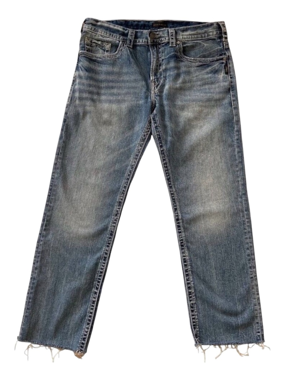 Silver Jeans Co. Eddie Mens relaxed fit lightweight Denim Jeans size 36 raw hems